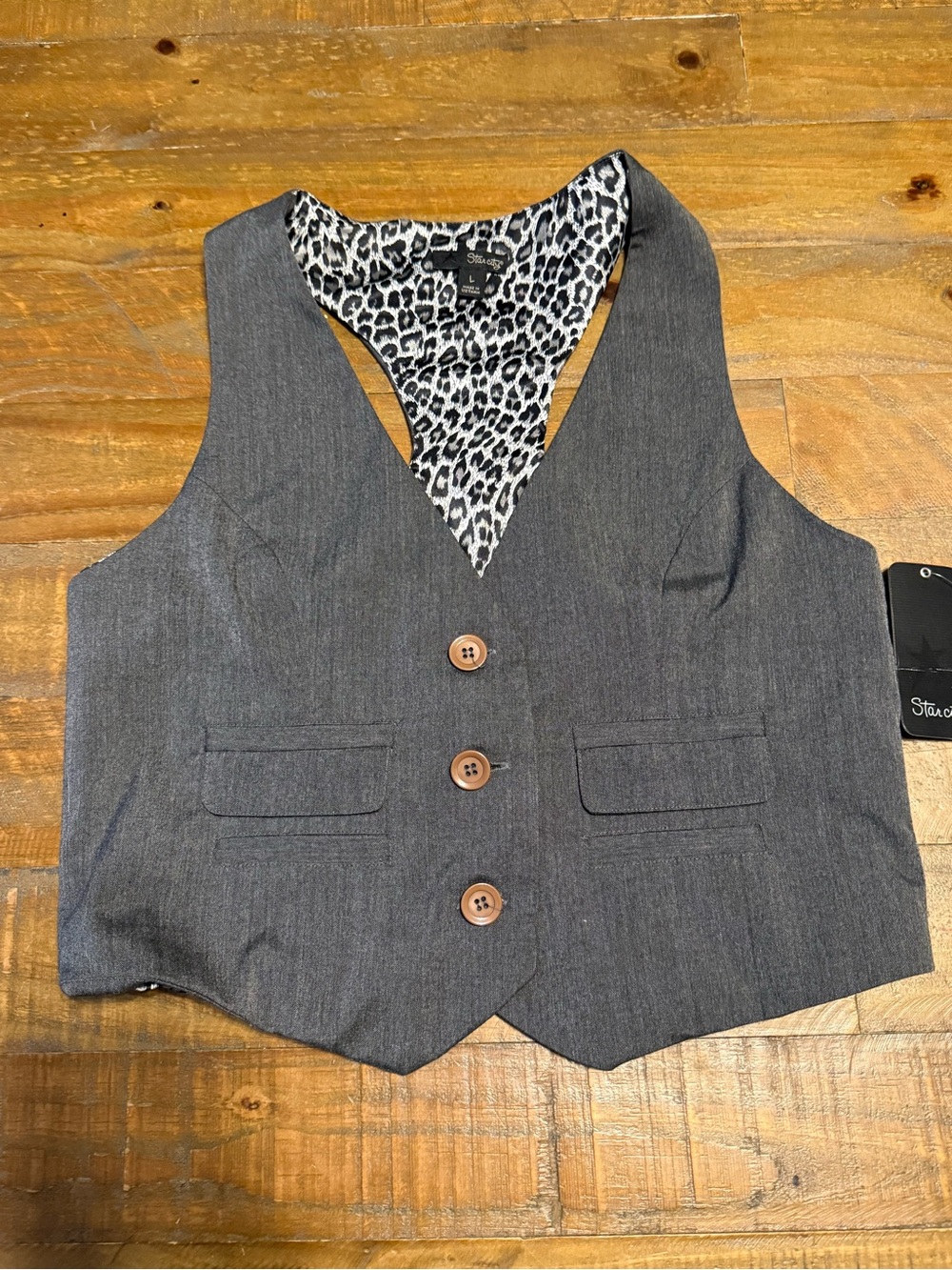 NWT Star City Grey Tailored Vest | Leopard Print Racerback Waistcoat